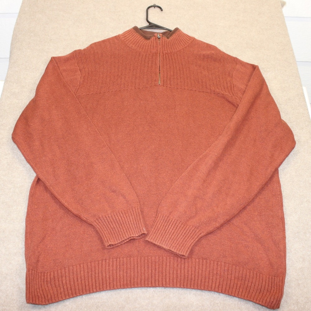 Dockers Mens XL Quarter Zip Sweater Rust Orange 100% Cotton Ribbed Pullover